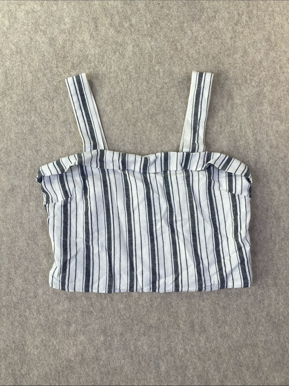 NWT American Eagle Striped Linen and Viscose Crop Top - Cream & Dark Gray